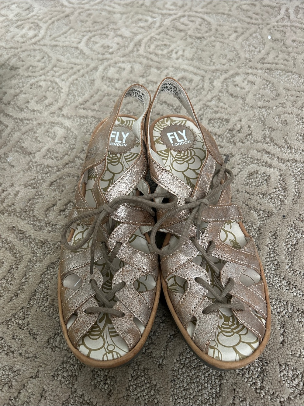 FLY London Women's Rose Gold Lace-Up Heels